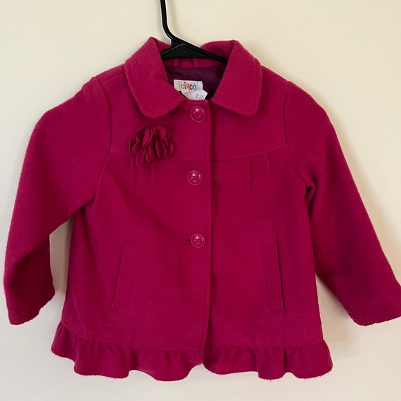 Adorable Circo girl’s Bright Pink peacoat with ruffles Sunday outfit size 4T - Picture 1 of 5